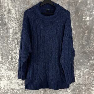 Torrid Plus Size 0 Cowl Neck Cable Knit Out Door Sweater Blue Long Sleeve